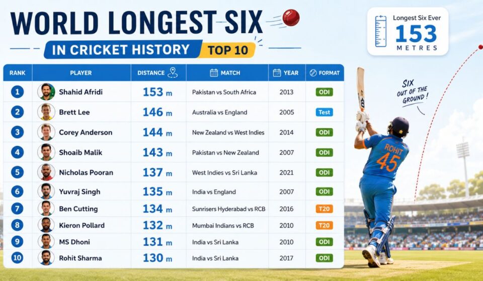 world longest six in cricket history list of top 10